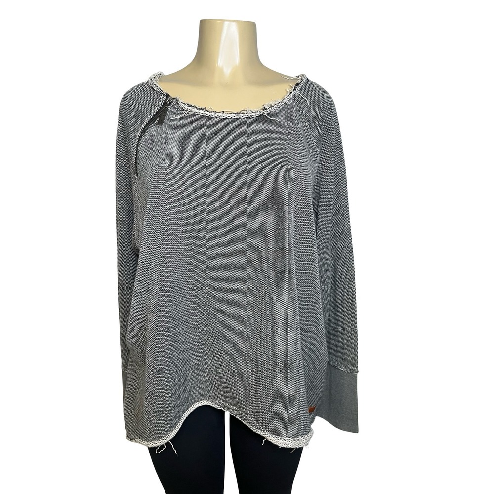 Peace Love World Gray White Textured Knit Raglan Top Zipper Detail XL